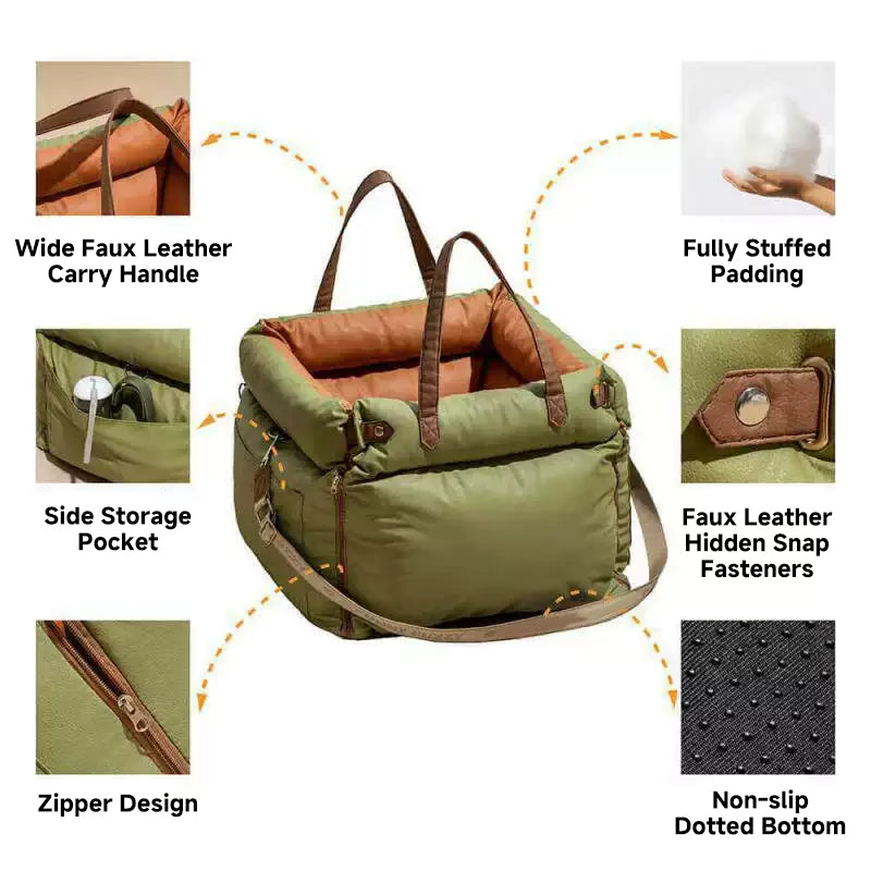 Premium Leather Buckle Dog Car Bed