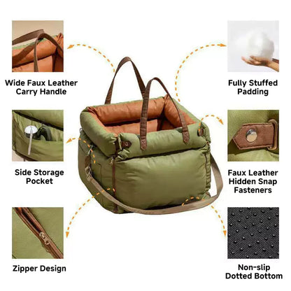 Premium Leather Buckle Dog Car Bed